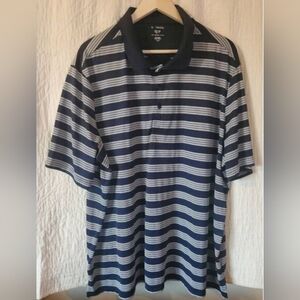 George Navy and White Striped Gold Polo Shirt - Short Sleeved